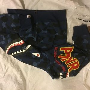 Med blue Color camo double shark hoodie